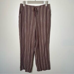 Pendleton Women’s Linen Blend Brown Tie Front Pants Straight Leg Flowy Petite 4